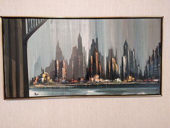 #1 Signed Large Mid Century Cityscape Painting