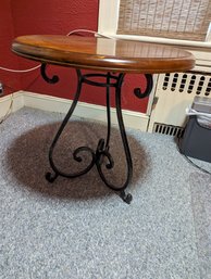 Round Side Table With Wrought Iron Base By Vanguard Furniture Co.