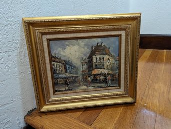 #8 Cityscape Oil On Board Painting Signed