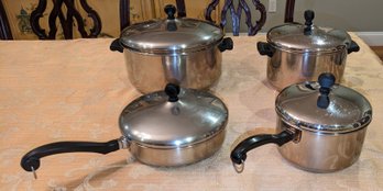 Vintage Farberware Aluminum Clad Stainless 8 Piece  Pot & Pan Set With Lids (4 Pots  4 Lids)