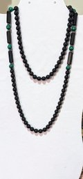 Black & Green Accent Glass Beaded Necklace