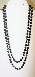 Long Black Faceted Beaded Necklace