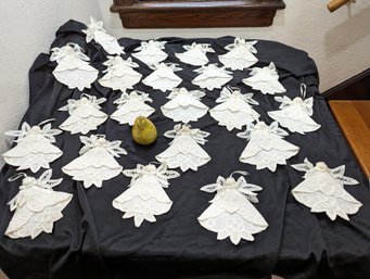 Collection Of 22 White Linen Christmas Tree Angle Ornaments
