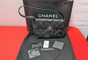 Vintage Chanel Lambskin Black Flap Quilted Handbag