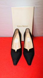 Vintage Vera Wang Black Crepe Fabric Heels - Size 6