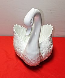 Large Ceramic Bisque  White Swan Planter - ( 2 Of 2 )