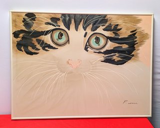 Large Beautiful Framed Cat Painting On Canvas