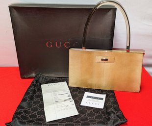 Vintage Gucci Lizard Handbag With Lucite Handle