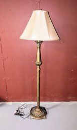 Ornate Metal Floor Lamp With Silk Shade