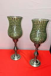 Pair Of Foreside Mosaic Glass Candle Holders
