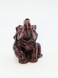 Chinese Zodiac Red Stone Carved Elephant On A Red Wood Base