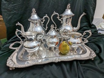 #23 Silver Plate Tea & Coffee Set With Serving Tray