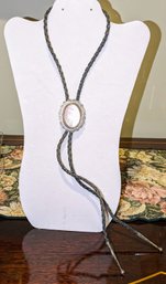 Vintage  Bolo Tie Sterling Silver & Pink Mother Of Pearl