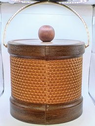 MCM Vintage Kraftware Cane, Vinyl, Brass, Mirror & Wood Ice Bucket
