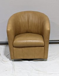 90 Degree Swivel Tan Leather Barrel Chair With Stainsafe Guard