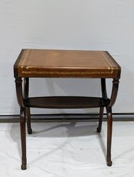 Antique Weiman Heirloom Side Table With Leather Top
