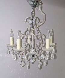 Vintage Beaded & Hanging Crystal Venetian Glass 5 Light Chandelier
