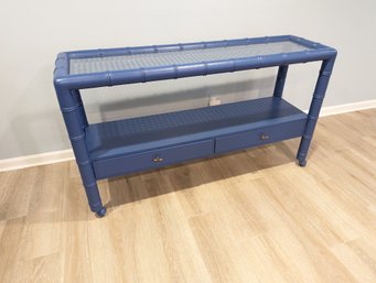 Vintage Faux Bamboo Painted Blue Console Table