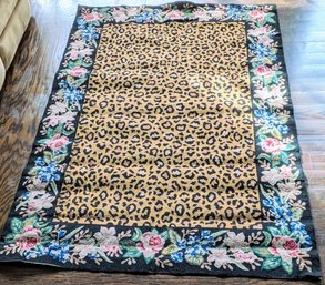 Carpet # 50 - Cheetah & Rose Wool Hand Made Needlepoint Rug
