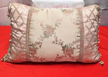 Pink & Cream Fabric, Detailed Trim & Tassel Fringe Throw Pillow 3 Of 3