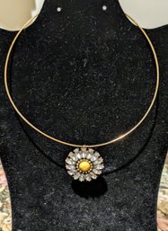 Gold Tone Choker With Rhinestone Pendant