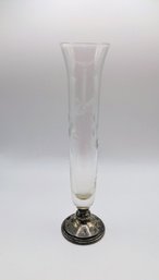 Vintage Sterling Silver & Glass Etched Bud Vase