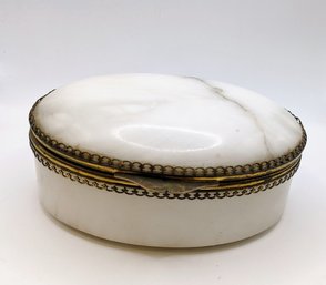 Vintage Alabaster & Brass Oval Hinged Trinket Box