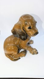 Vintage, Th.(Theodore) Karner, Rosenthal Germany, Medium Dachshund Puppy Sitting Down