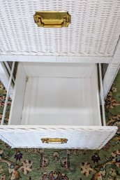 White Wicker & Brass Accent 2 Drawer File Cabinet