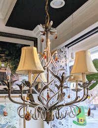 Currey And Company 5 Arm Isabella Iron & Crystal Chandelier,  With Removable Shades