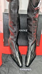 Vintage Chanel Black Knee High Heeled Boots  - Size 6