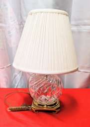 Vintage Marked 'Waterford' Crystal & Brass Base Table Lamp With Original Shade