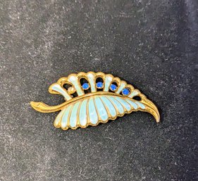 Vintage 1940's Enamel & Rhinestone Leaf Brooch