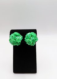 Vintage Green Plastic Flower Cluster Clip Earrings