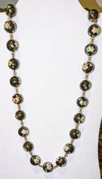 Vintage Cloisonne Large Glass Beaded Necklace With Enamel Clasp