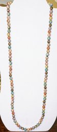 Vintage Multi Color Cloisonne Hand Painted Glass Beaded Necklace With Marked 'Silver' Clasp