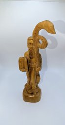 Vintage Hand Carved Olive Wood Moses With Snake Staff & The Commandments