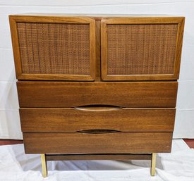 Vintage MCM American Of Martinsville Highboy With Cane Doors