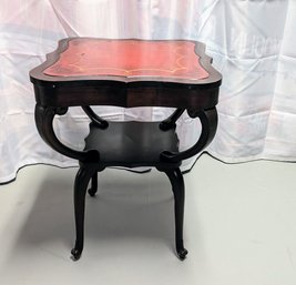 Vintage French Regency Style Red Leather Top Mahogany Base Side Table - 1 Of 2