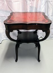 Vintage French Regency Style Red Leather Top Mahogany Base Side Table - 2 Of 2