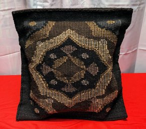 Vintage Handwoven Wool Pillow Cover In Black & Brown