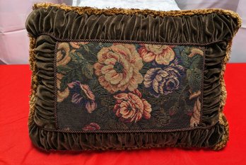 Vintage Ruched Brown Velvet & Tapestry Design Pillow