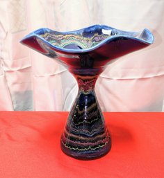 Lasser Ceramic Hand Painted, Galaxy Blue Design, Pedestal Compote Bowl