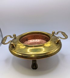 1900's Italian Antique Brass & Copper Brazier Bowl With Stand