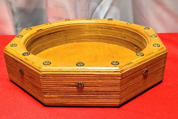 Vintage MCM Tiger Oak Trinket Tray With Brass Accents