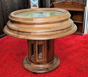 Peyton Round Wind Up Clock Table With Storage Underneath