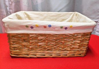 Wicker Cotton Liner With Floral Detail Storage Basket