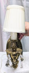 Brass & Crystal Single Wall Sconce With White Pleated Shade (1 Of 2)