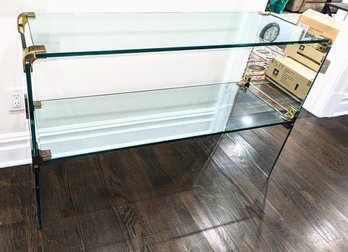 Vintage MCM Glass Console Table With Shelf
