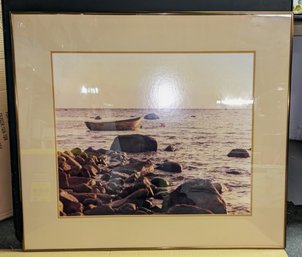 Framed, Matted & Signed Photograph Of Sailboat Anchored In The Water, 'Dory' Signed By Wolfgang Dietz